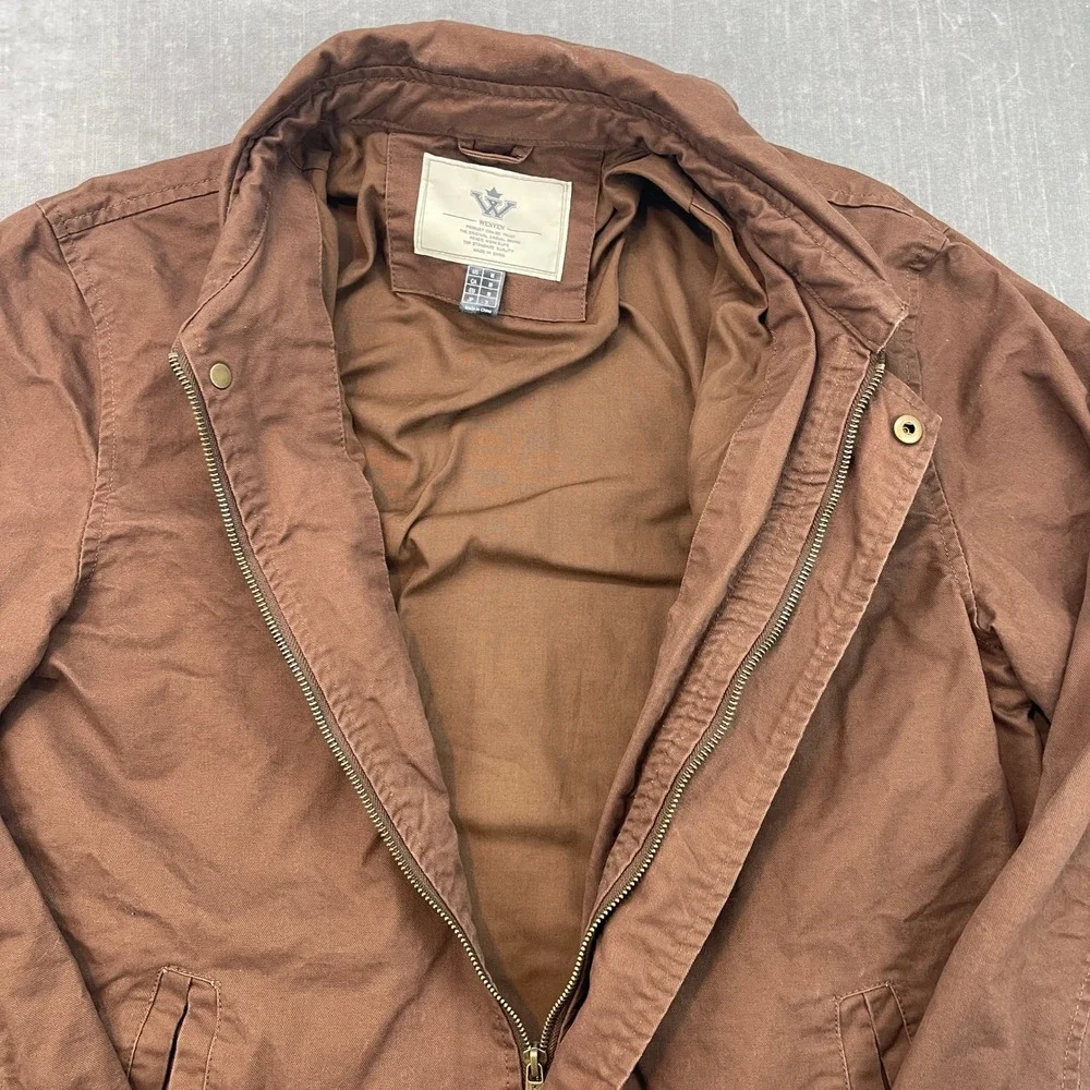 Wenven‎ Mens Medium Brown Cotton Canvas Workwear Jacket Full Zip Utility